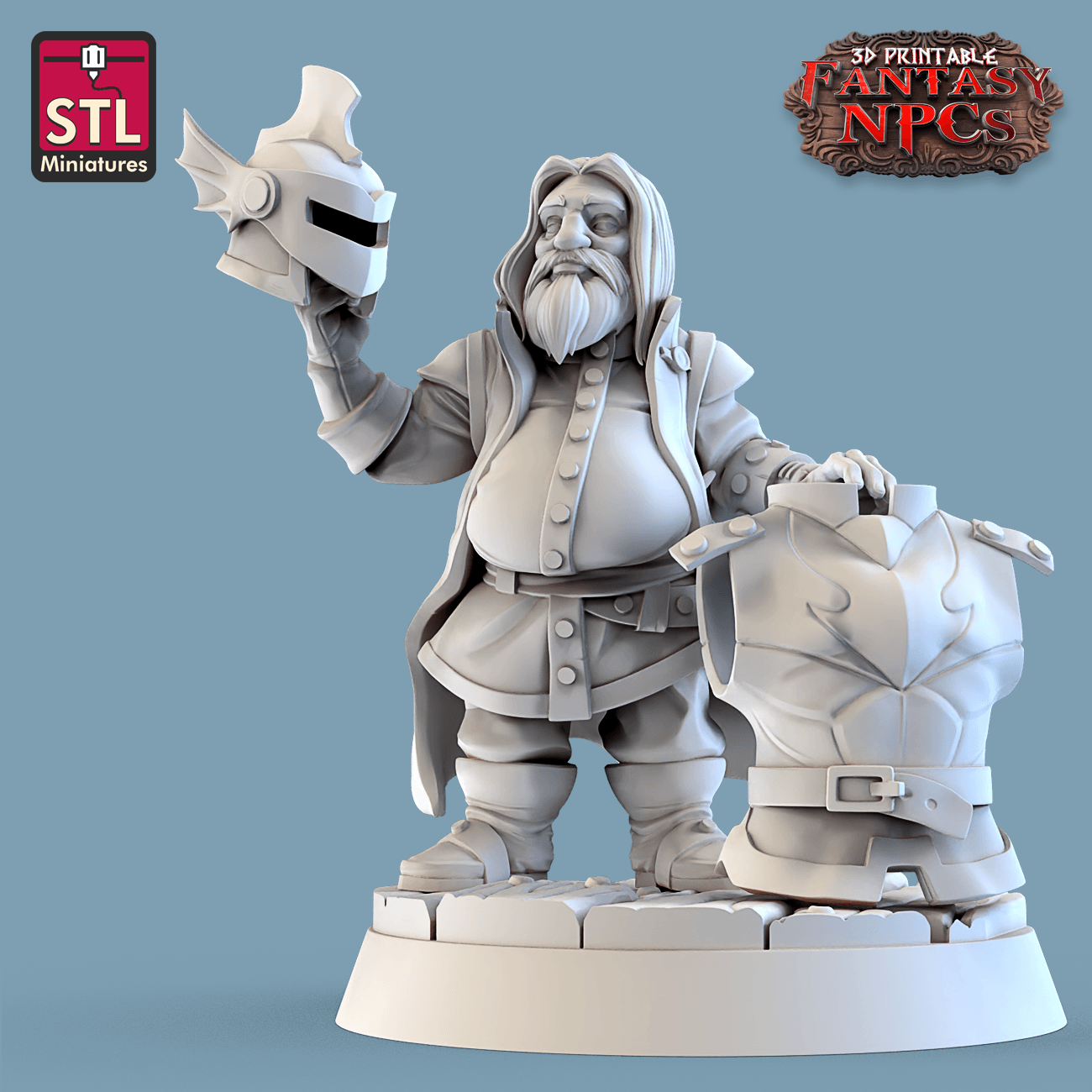 3D Printed STL Miniatures Armour Merchant Set Fantasy NPC 28mm - 32mm War Gaming D&D