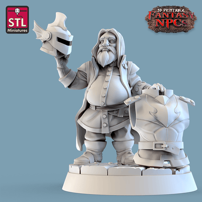 3D Printed STL Miniatures Armour Merchant Set Fantasy NPC 28mm - 32mm War Gaming D&D