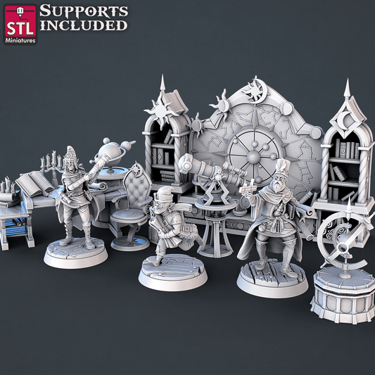 3D Printed STL Miniatures Astronomer Set 28mm - 32mm War Gaming D&D
