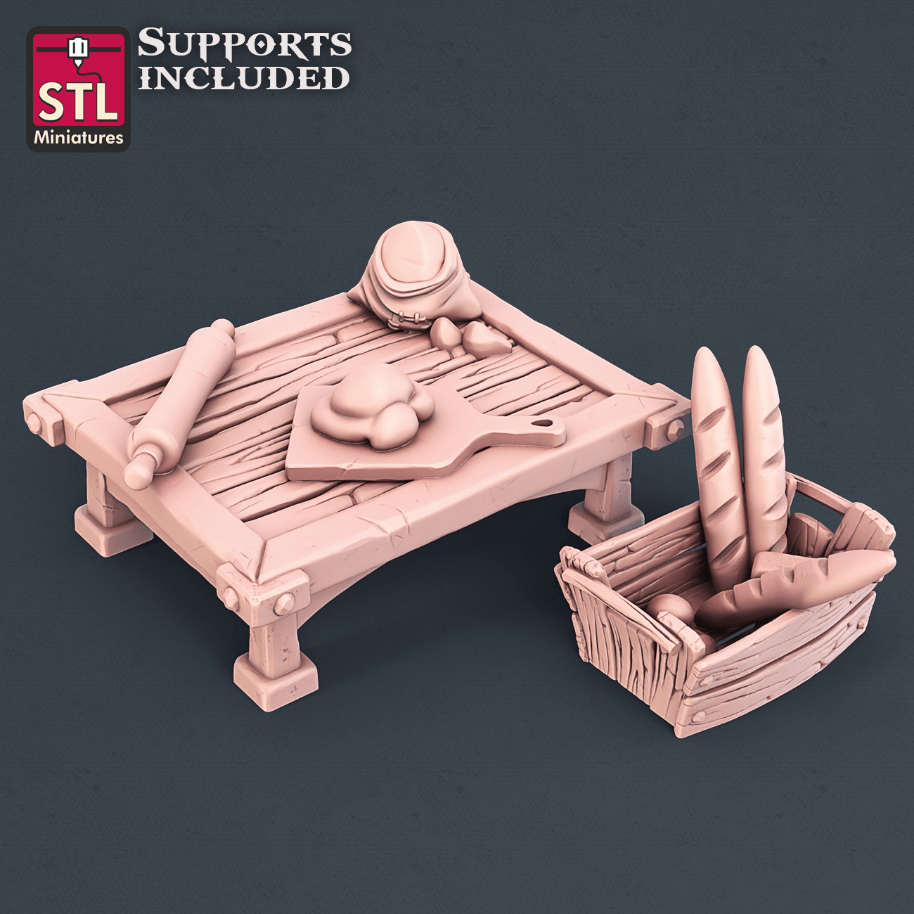 3D Printed STL Miniatures Baker Set 28mm - 32mm War Gaming D&D
