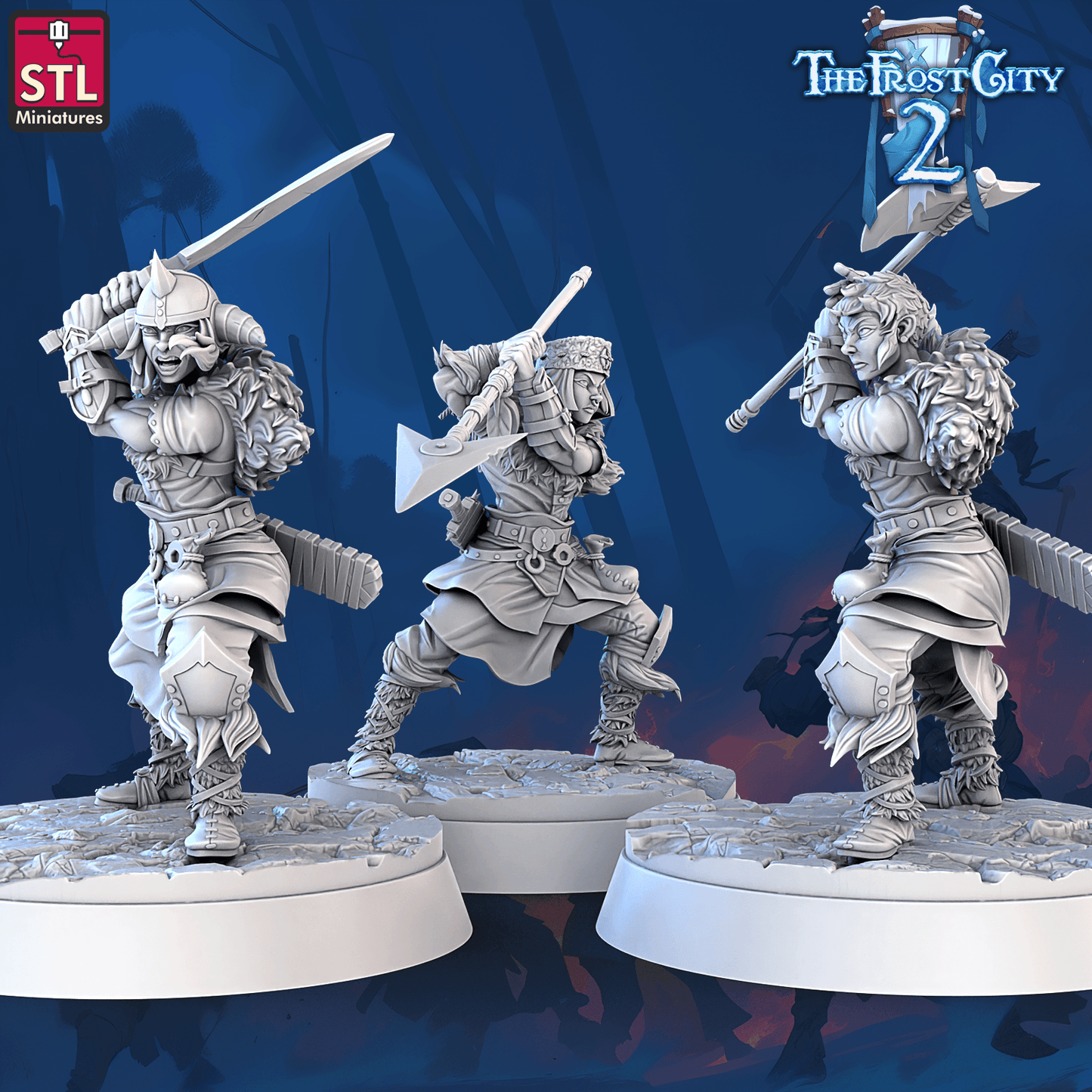 3D Printed STL Miniatures Barbarians The Frost City 2 28 - 32mm War Gaming D&D