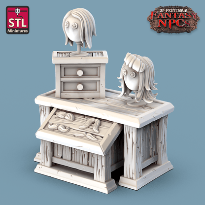 3D Printed STL Miniatures Barber Shop Set Fantasy NPC 28mm - 32mm War Gaming D&D