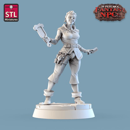 3D Printed STL Miniatures Barber Shop Set Fantasy NPC 28mm - 32mm War Gaming D&D