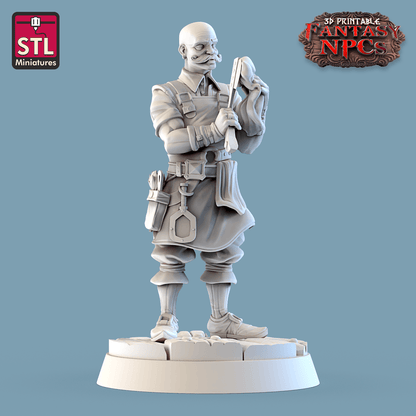 3D Printed STL Miniatures Barber Shop Set Fantasy NPC 28mm - 32mm War Gaming D&D
