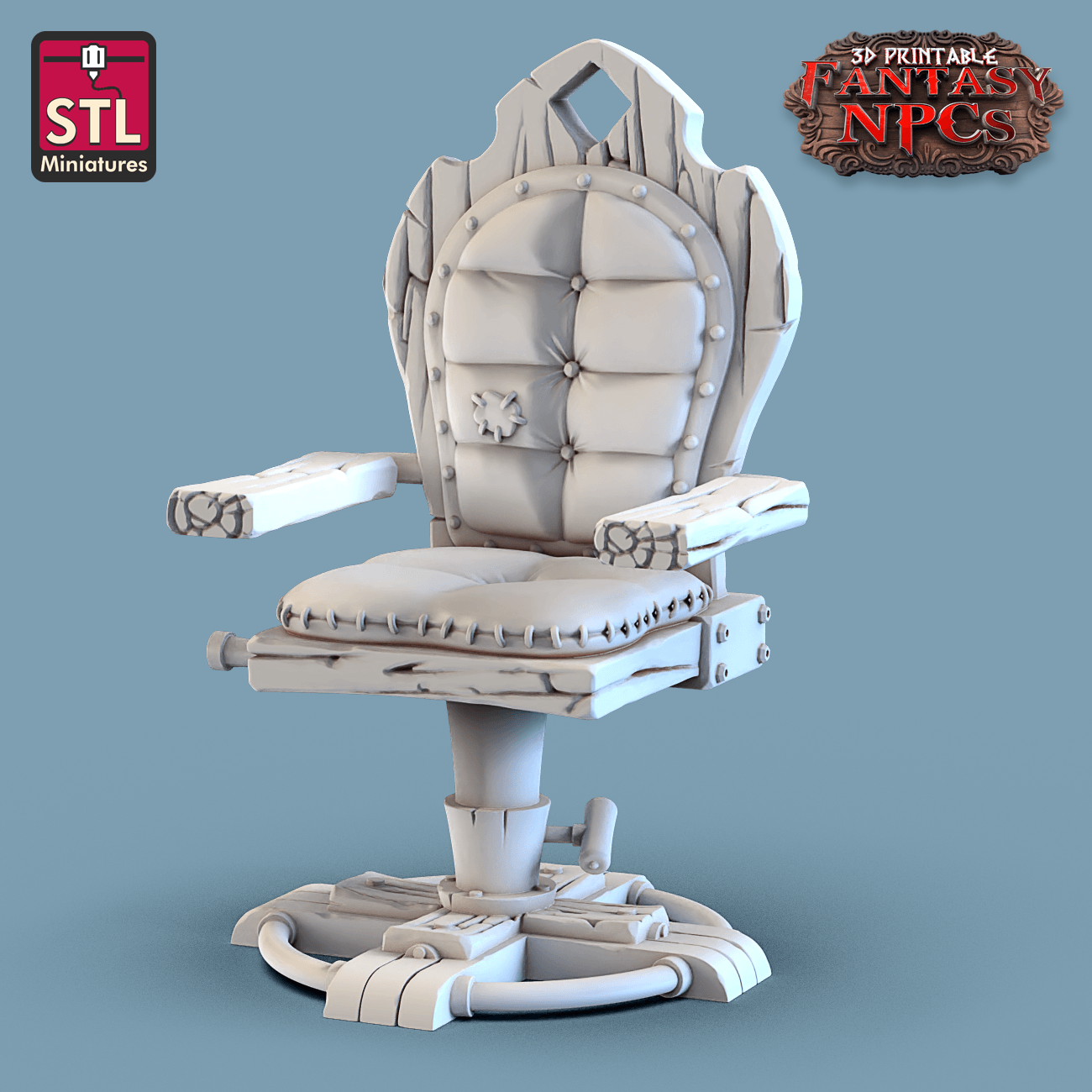 3D Printed STL Miniatures Barber Shop Set Fantasy NPC 28mm - 32mm War Gaming D&D