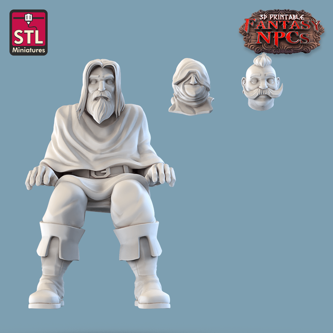 3D Printed STL Miniatures Barber Shop Set Fantasy NPC 28mm - 32mm War Gaming D&D