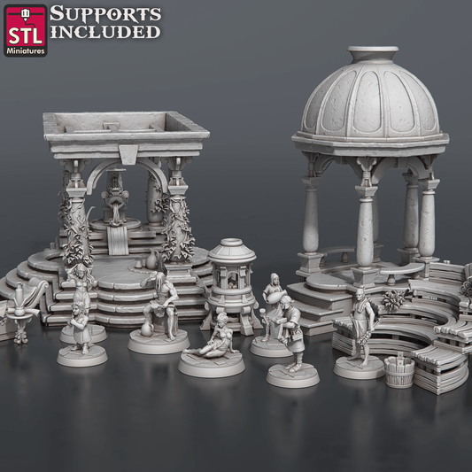 3D Printed STL Miniatures Bath House Set 28 - 32mm War Gaming D&D