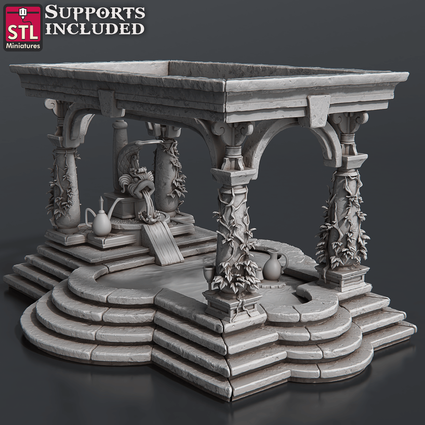 3D Printed STL Miniatures Bath House Set 28 - 32mm War Gaming D&D