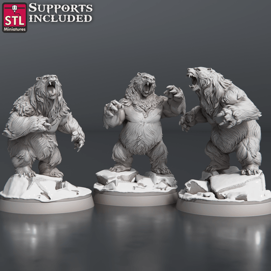 3D Printed STL Miniatures Bears Set 28 - 32mm War Gaming D&D