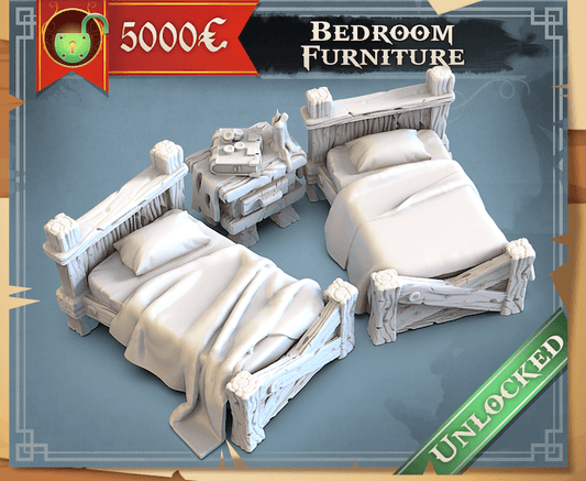 3D Printed STL Miniatures Bedroom Furniture 28 - 32mm War Gaming D&D