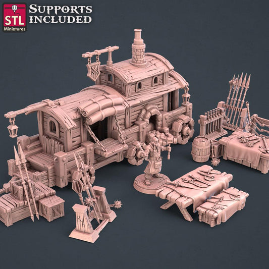 3D Printed STL Miniatures Blacksmith Weapon Store Set 28mm - 32mm War Gaming D&D