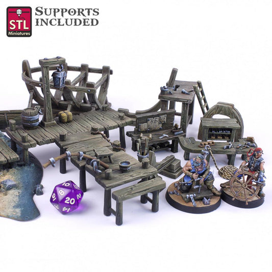 3D Printed STL Miniatures Boat Builder Set 28mm - 32mm War Gaming D&D