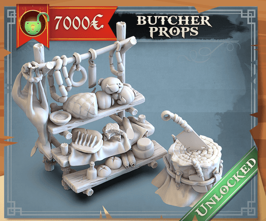 3D Printed STL Miniatures Butcher Props 28 - 32mm War Gaming D&D