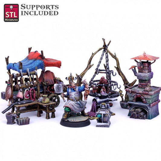 3D Printed STL Miniatures Butcher Set 28mm - 32mm War Gaming D&D