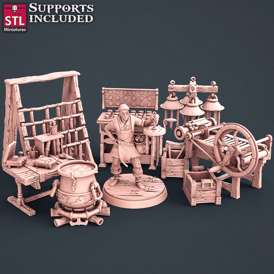 3D Printed STL Miniatures Candle Maker Set Fantasy NPC 2 | 28 - 32mm War Gaming D&D