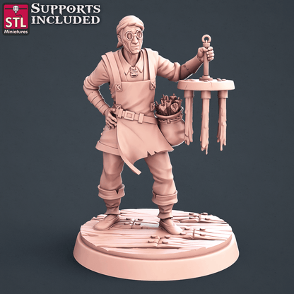 3D Printed STL Miniatures Candle Maker Set Fantasy NPC 2 | 28 - 32mm War Gaming D&D