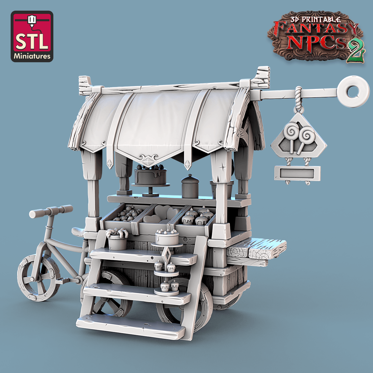 3D Printed STL Miniatures Candy Seller Set Fantasy NPC 2 | 28 - 32mm War Gaming D&D