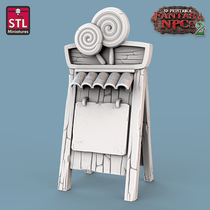 3D Printed STL Miniatures Candy Seller Set Fantasy NPC 2 | 28 - 32mm War Gaming D&D