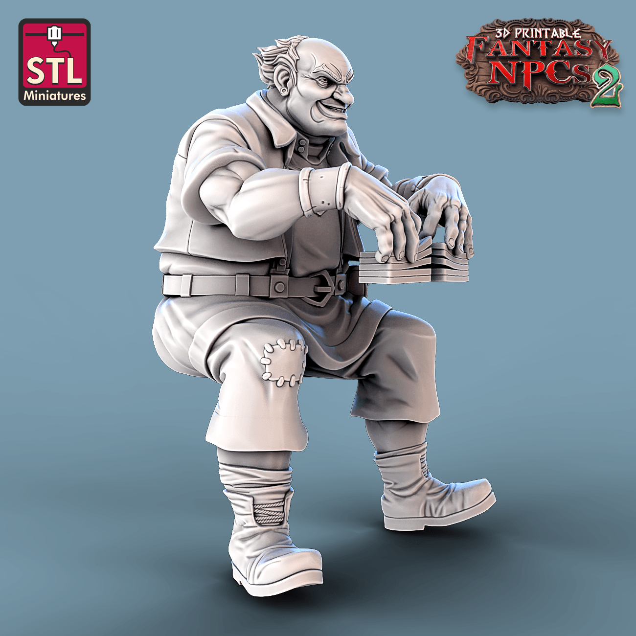 3D Printed STL Miniatures Card Players Set Fantasy NPC 2 | 28 - 32mm War Gaming D&D
