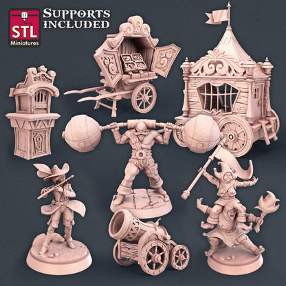 3D Printed STL Miniatures Carnival Set 28mm - 32mm War Gaming D&D