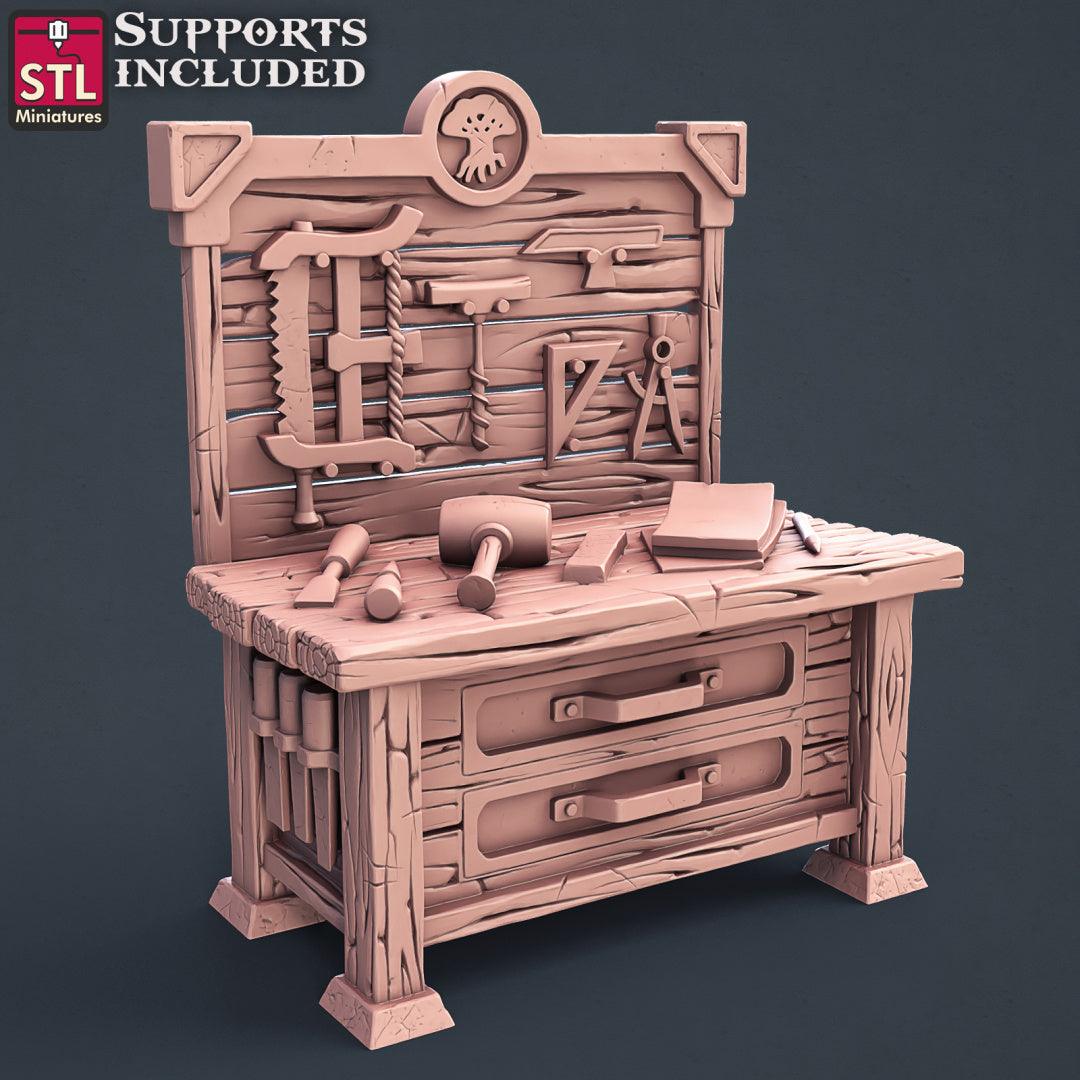 3D Printed STL Miniatures Carpenter Set 28mm - 32mm War Gaming D&D