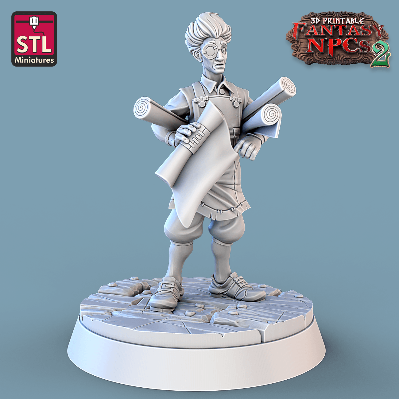 3D Printed STL Miniatures Cartographers Set Fantasy NPC 2 | 28 - 32mm War Gaming D&D