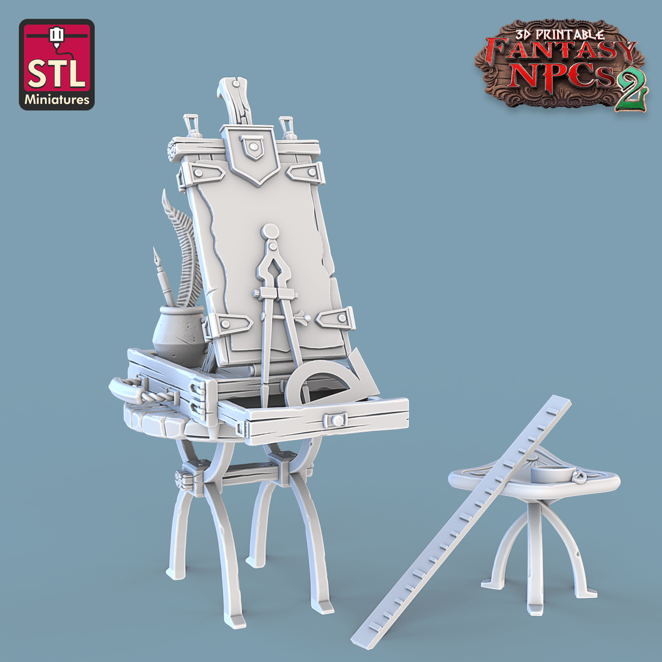 3D Printed STL Miniatures Cartographers Set Fantasy NPC 2 | 28 - 32mm War Gaming D&D