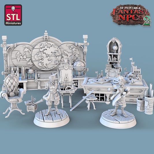 3D Printed STL Miniatures Cartographers Set Fantasy NPC 2 | 28 - 32mm War Gaming D&D
