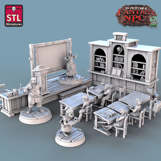 3D Printed STL Miniatures Classroom Set Fantasy NPC 2 | 28 - 32mm War Gaming D&D