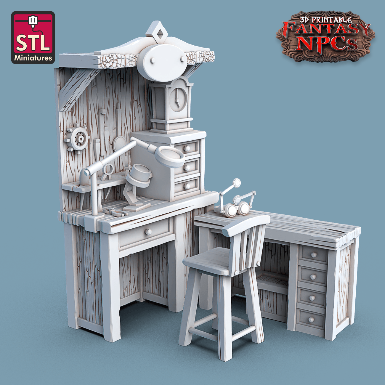3D Printed STL Miniatures Clockworkers Set Fantasy NPC 28mm - 32mm War Gaming D&D