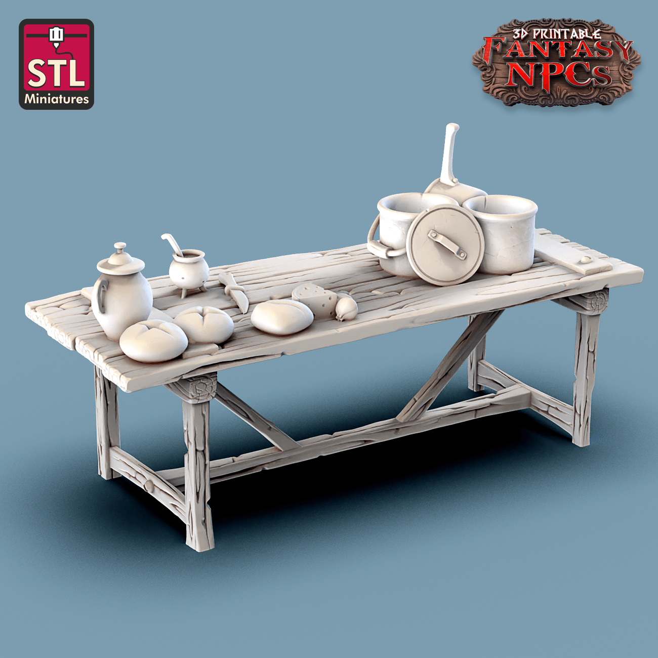 3D Printed STL Miniatures Cook Set Fantasy NPC 28mm - 32mm War Gaming D&D