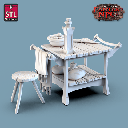 3D Printed STL Miniatures Cook Set Fantasy NPC 28mm - 32mm War Gaming D&D