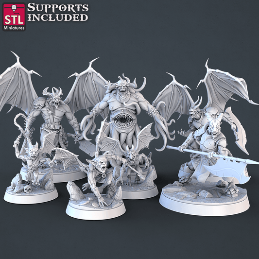 3D Printed STL Miniatures Demons Set | 28 - 32mm War Gaming D&D
