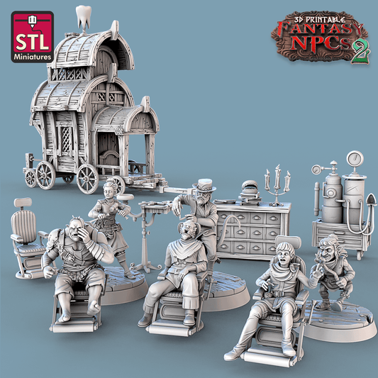 3D Printed STL Miniatures Dentist Set Fantasy NPC 2 | 28 - 32mm War Gaming D&D