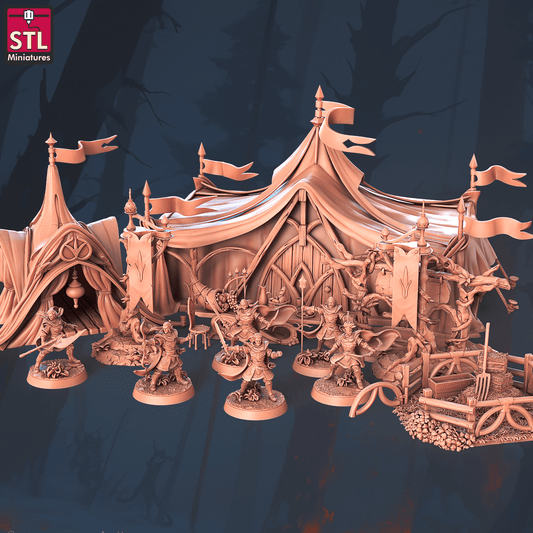 3D Printed STL Miniatures Elf Camp Set 28 - 32mm War Gaming D&D