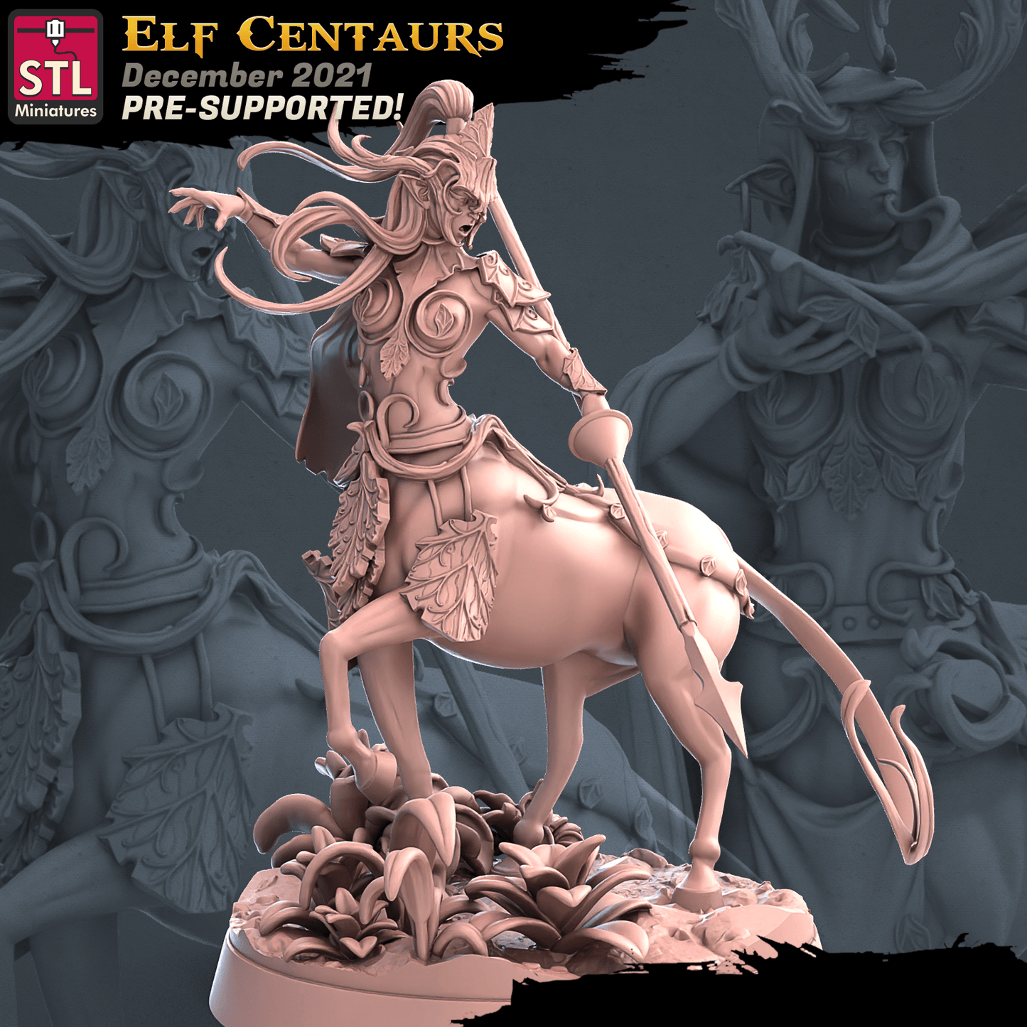 3D Printed STL Miniatures Elf Centaurs Set 28 - 32mm War Gaming D&D