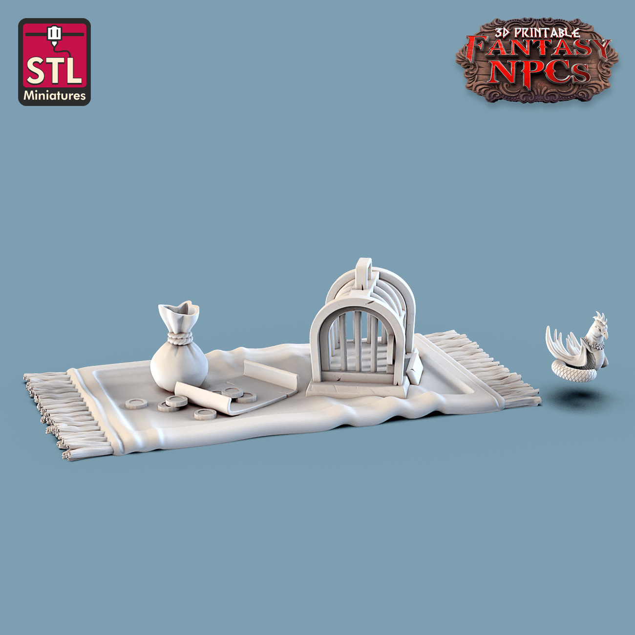 3D Printed STL Miniatures Exotic Pet Vendor Set Fantasy NPC 28mm - 32mm War Gaming D&D