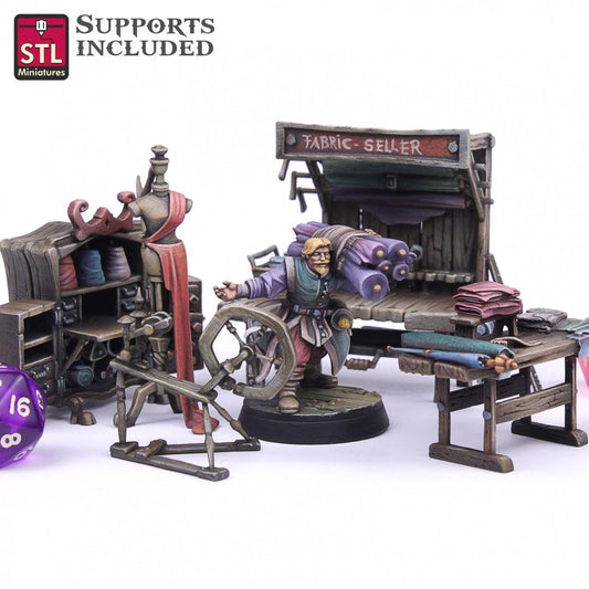 3D Printed STL Miniatures Fabric Seller Set 28mm - 32mm War Gaming D&D