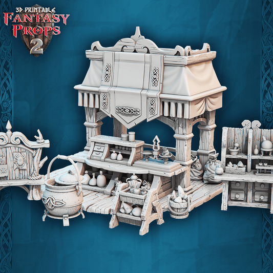 3D Printed STL Miniatures Fantasy Props 2 Herb Stall 28 - 32mm War Gaming D&D