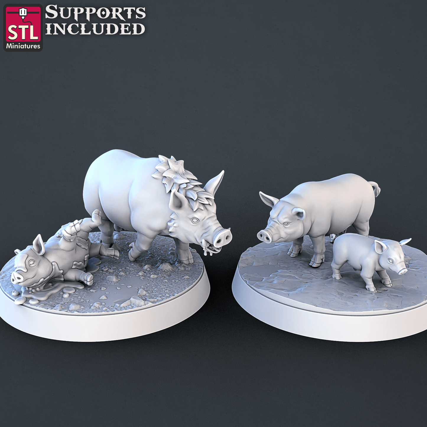 3D Printed STL Miniatures Farm Animals Set | 28 - 32mm War Gaming D&D