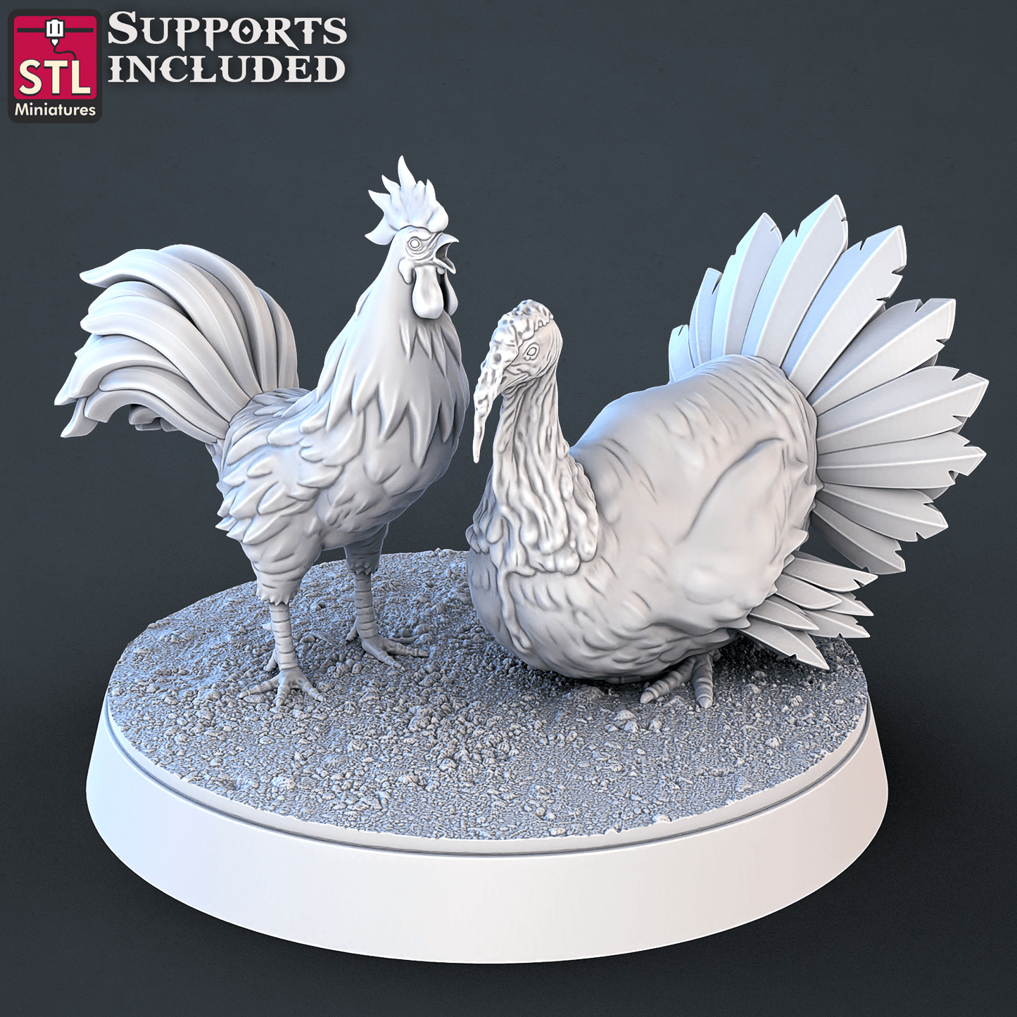 3D Printed STL Miniatures Farm Animals Set | 28 - 32mm War Gaming D&D