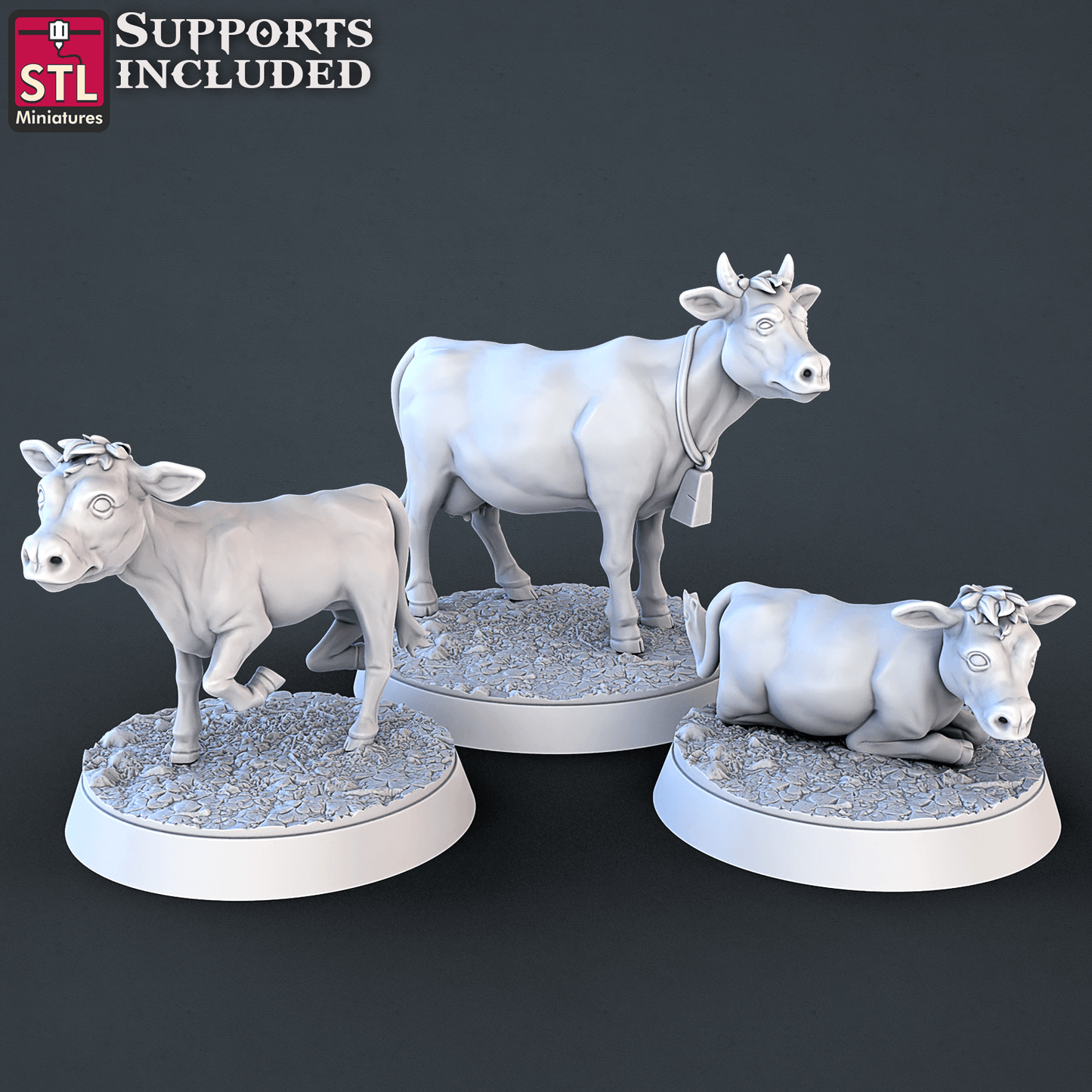 3D Printed STL Miniatures Farm Animals Set | 28 - 32mm War Gaming D&D