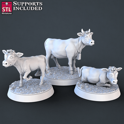 3D Printed STL Miniatures Farm Animals Set | 28 - 32mm War Gaming D&D