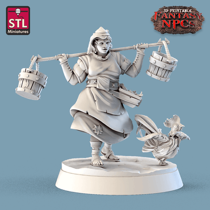 3D Printed STL Miniatures Farmer Set Fantasy NPC 28mm - 32mm War Gaming D&D