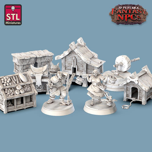 3D Printed STL Miniatures Farmer Set Fantasy NPC 28mm - 32mm War Gaming D&D