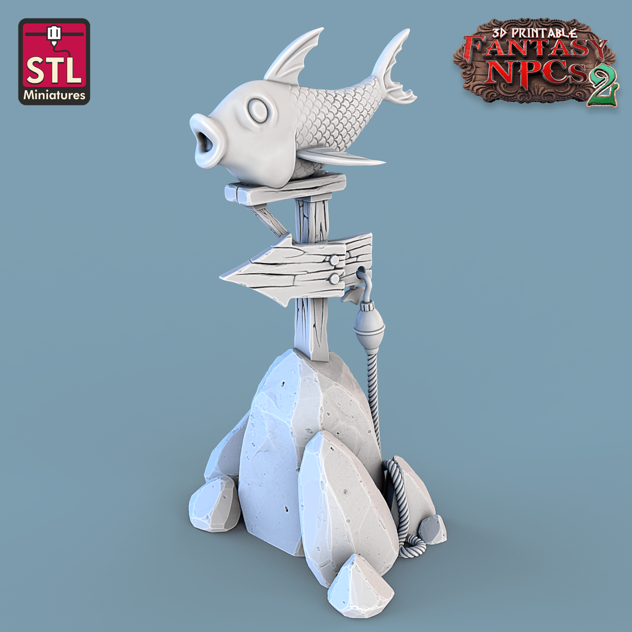 3D Printed STL Miniatures Fish Vendor Set Fantasy NPC 2 | 28 - 32mm War Gaming D&D