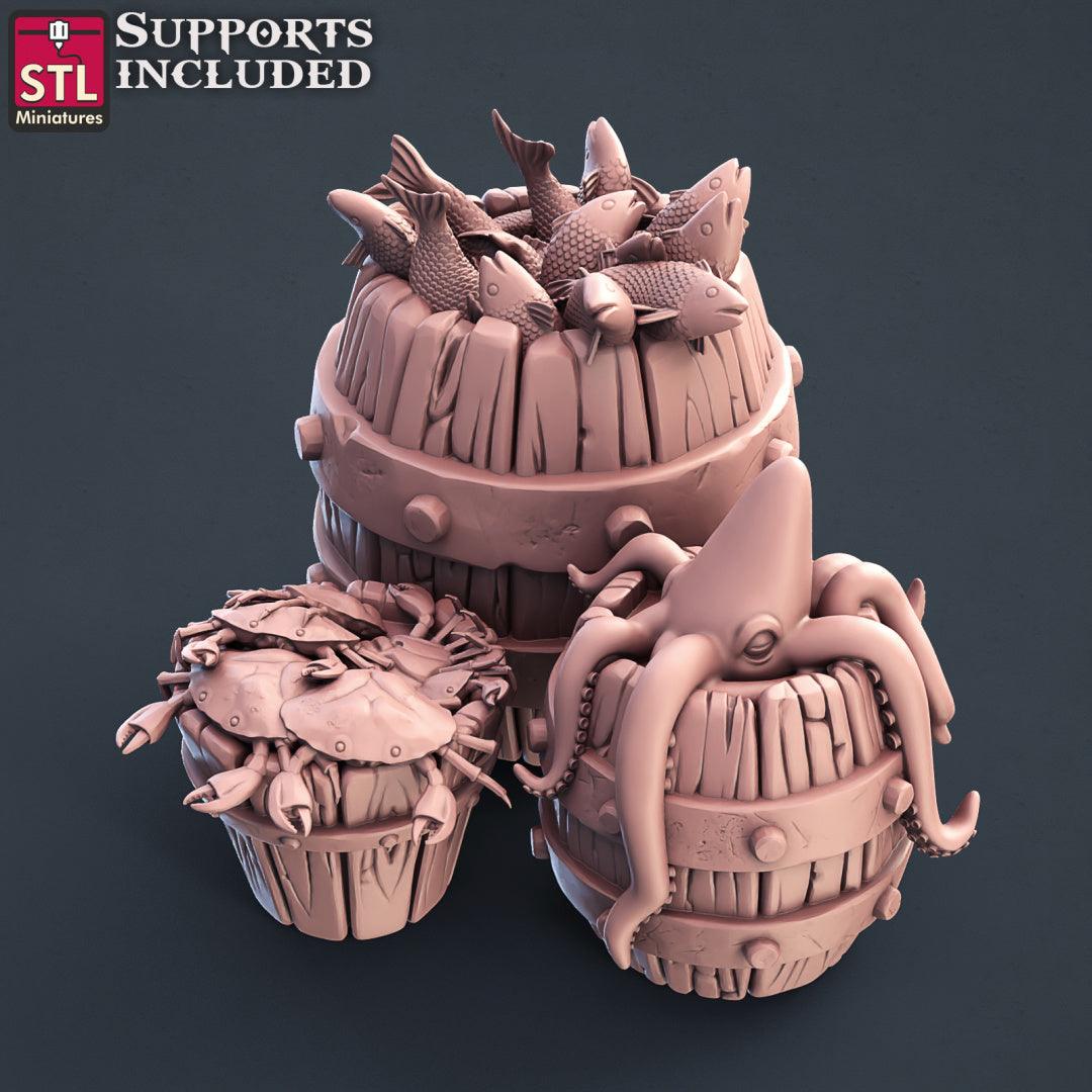 3D Printed STL Miniatures Fisherman Set Fantasy NPC 2 | 28 - 32mm War Gaming D&D
