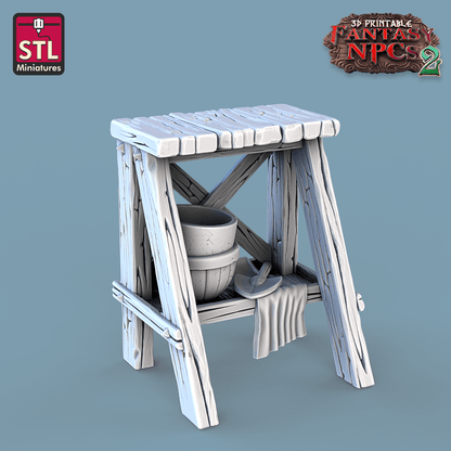 3D Printed STL Miniatures Florist Set Fantasy NPC 2 | 28 - 32mm War Gaming D&D