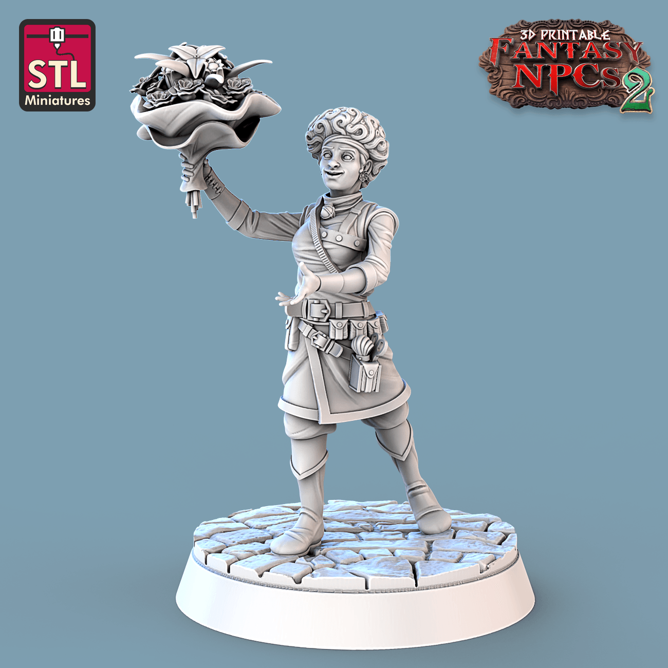 3D Printed STL Miniatures Florist Set Fantasy NPC 2 | 28 - 32mm War Gaming D&D