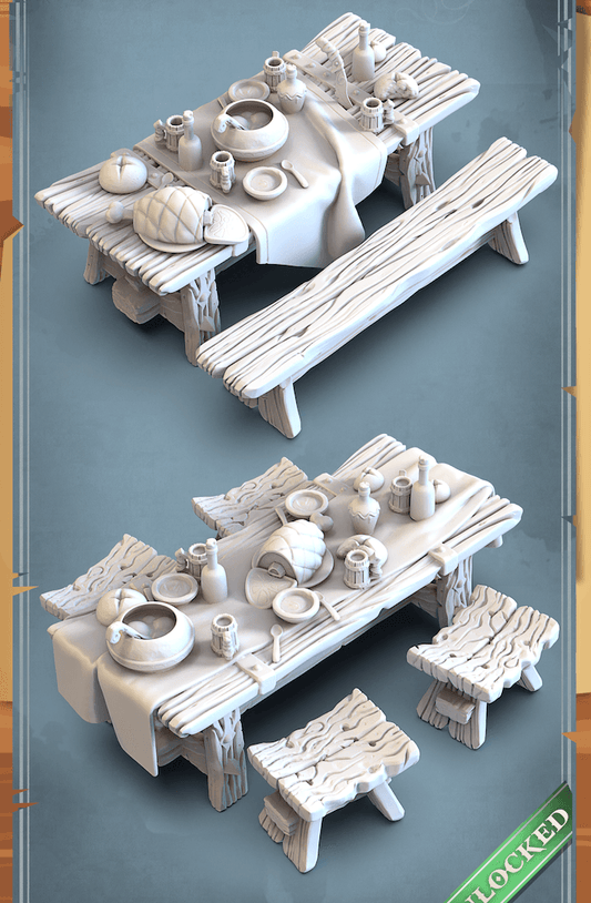 3D Printed STL Miniatures Food Tables 28 - 32mm War Gaming D&D